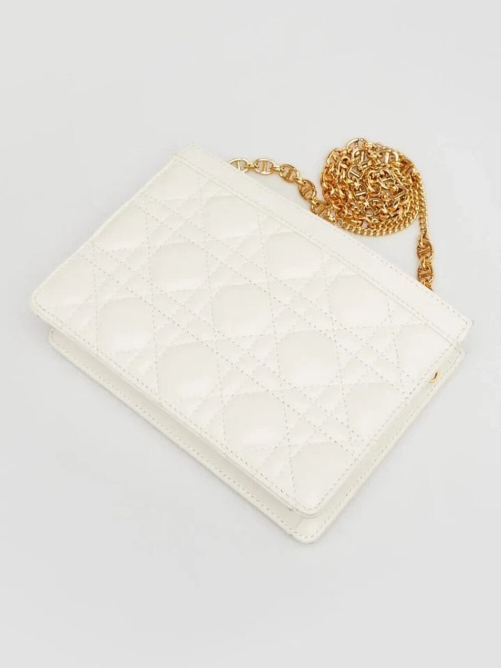 Christian Dior White Cannage Quilted Leather Caro Pouch Bag - Picture 2 of 11